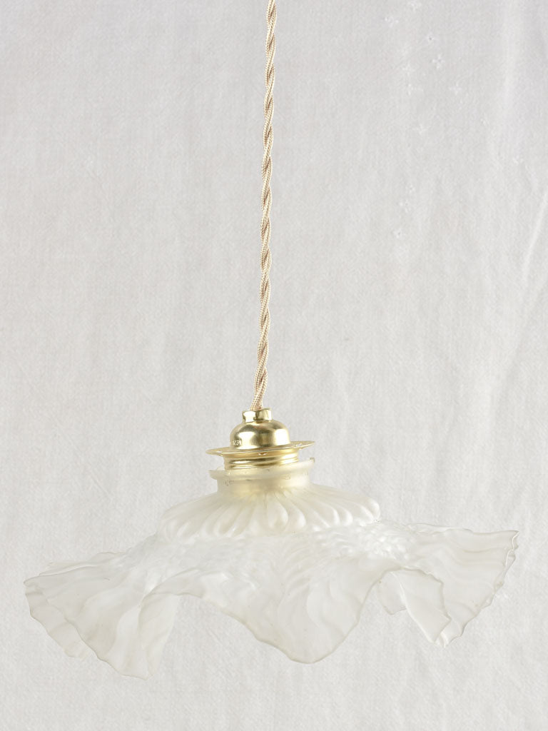 Antique French frosted glass pendant light fixture - 11"