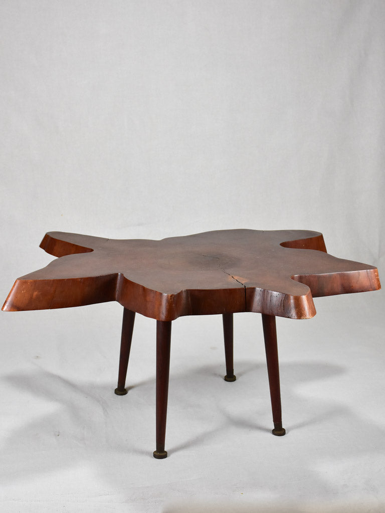 1950's Brutalist coffee table - large tree trunk table top 38¼"