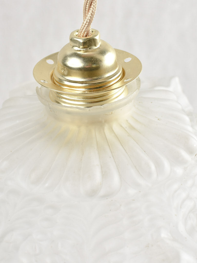 Antique French frosted glass pendant light fixture - 11"