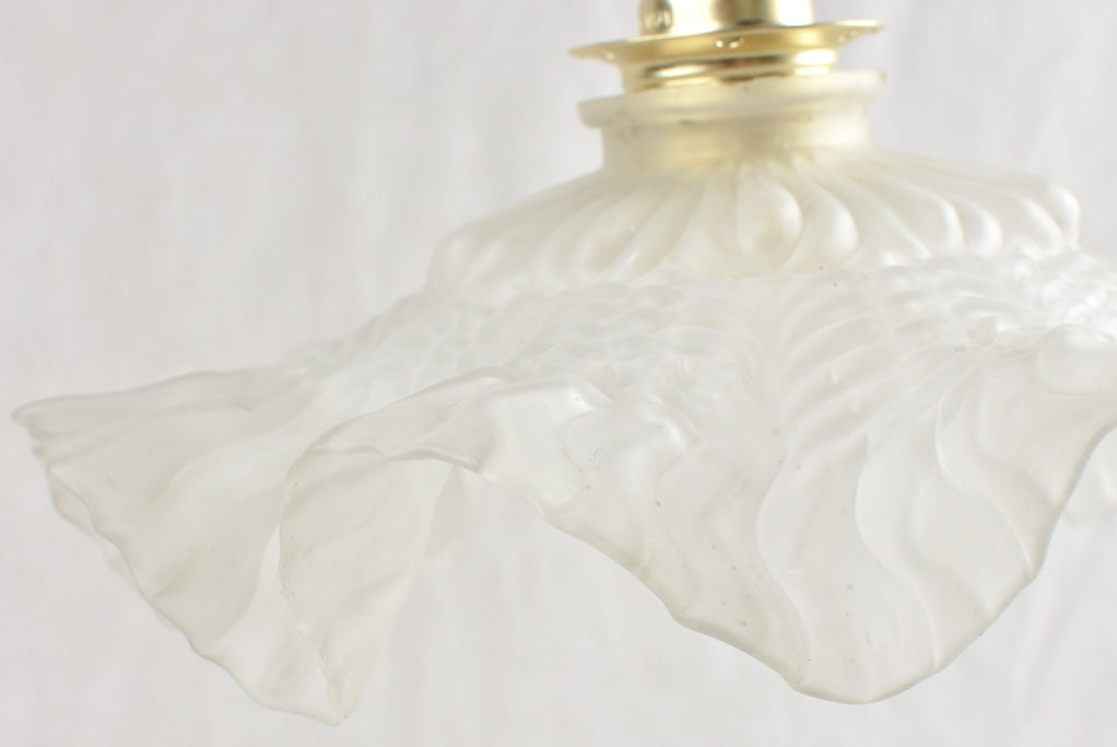 Antique French frosted glass pendant light fixture - 11"