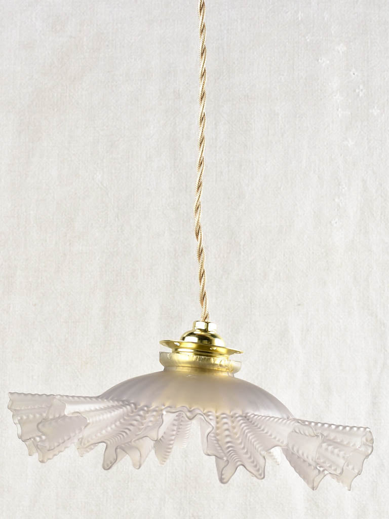 Antique French frosted glass pendant light fixture - 11"