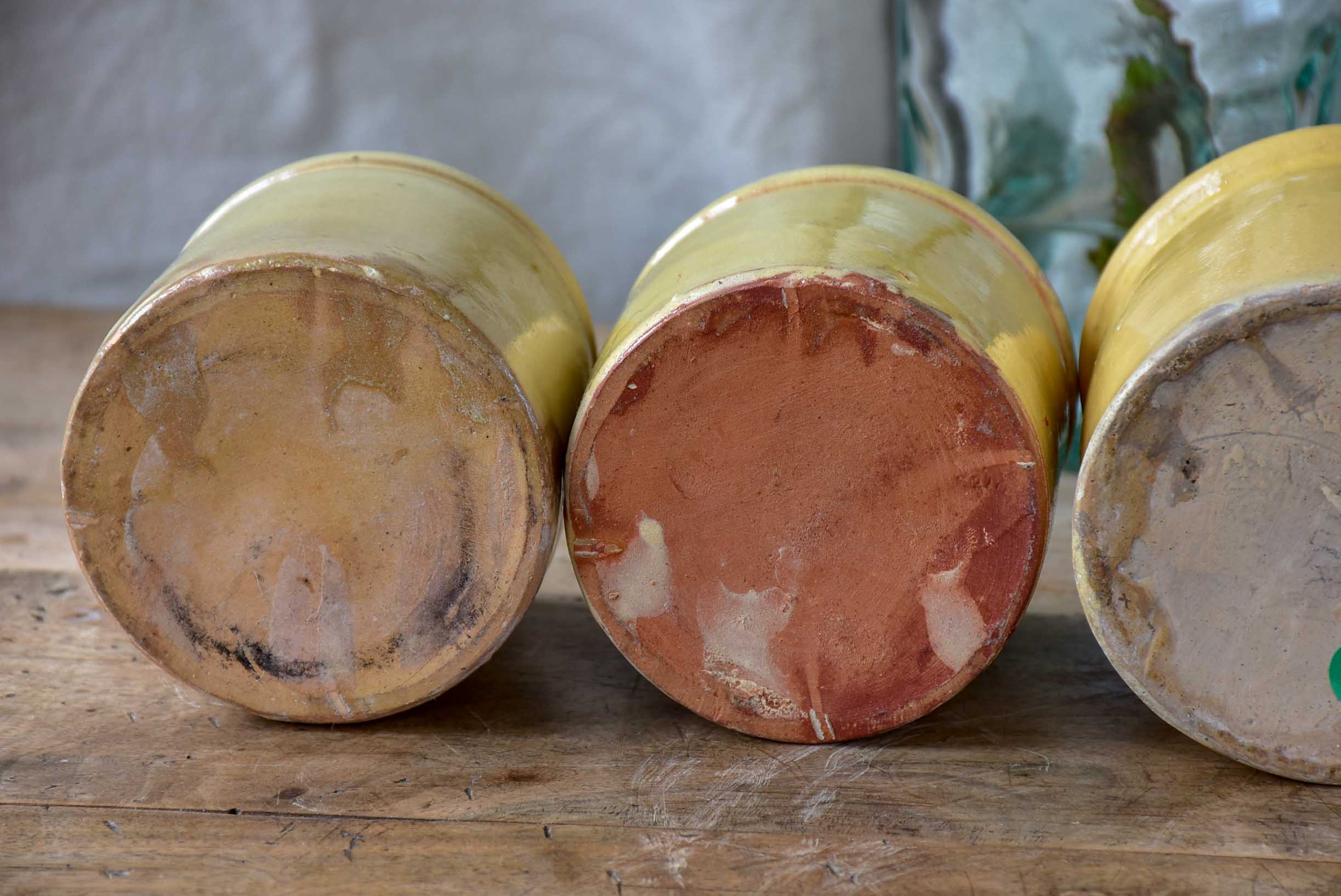 Collection of 7 antique French yellow ware pots