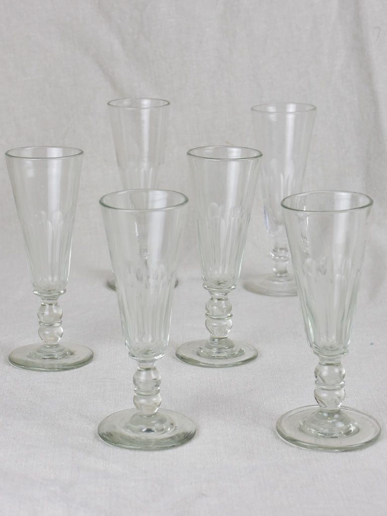 Six 19th Century champagne flutes