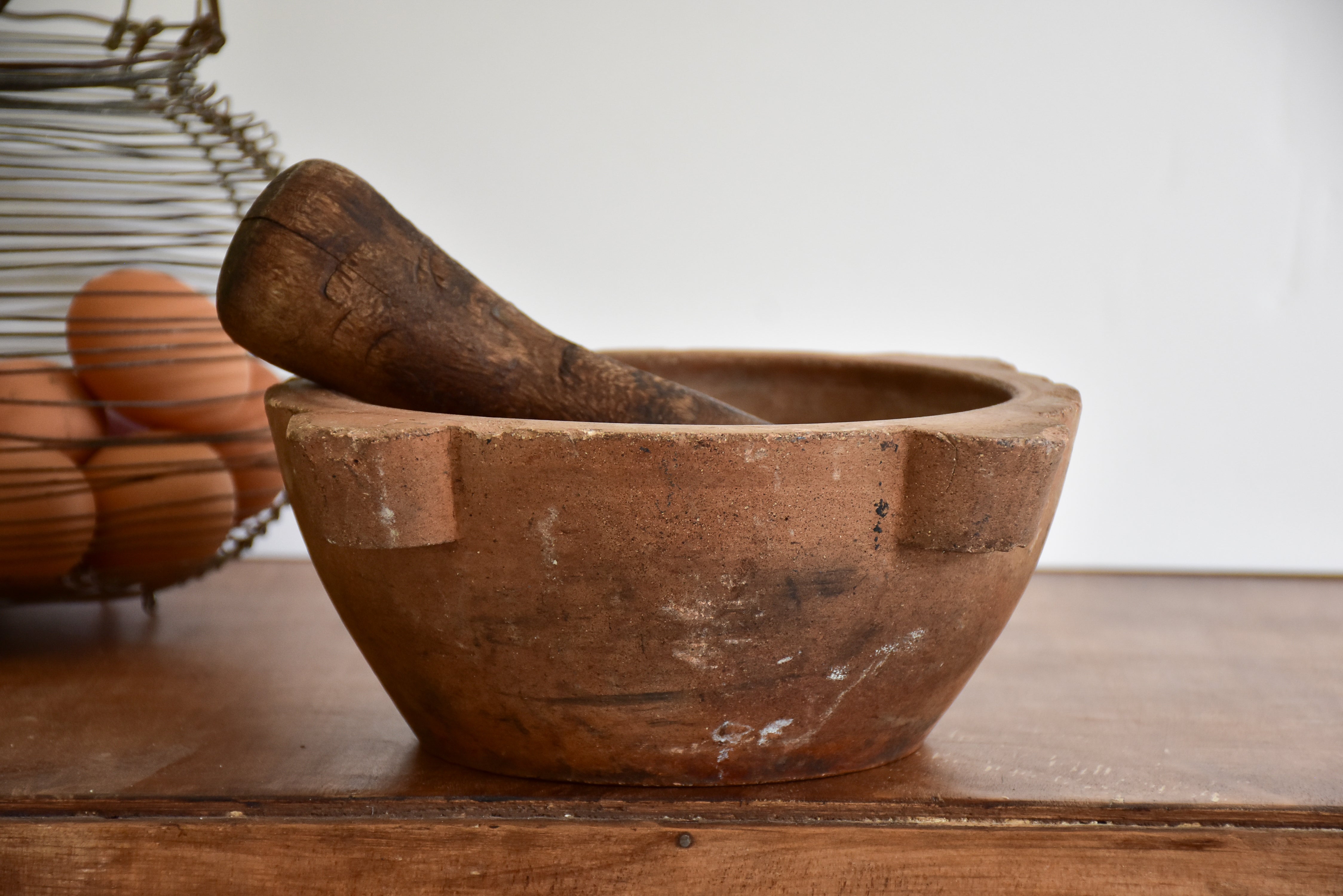 Vintage French mortar and pestle - terracotta