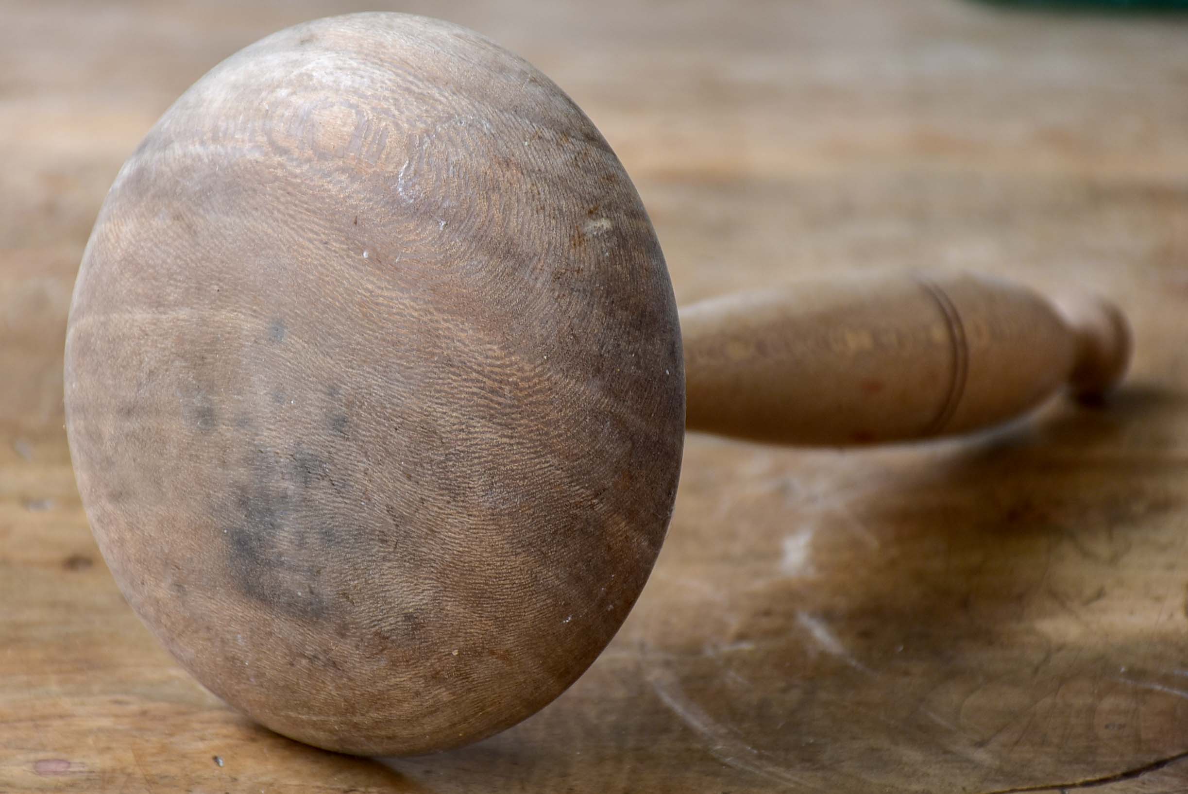 Antique French white marble mortar with wooden pestle