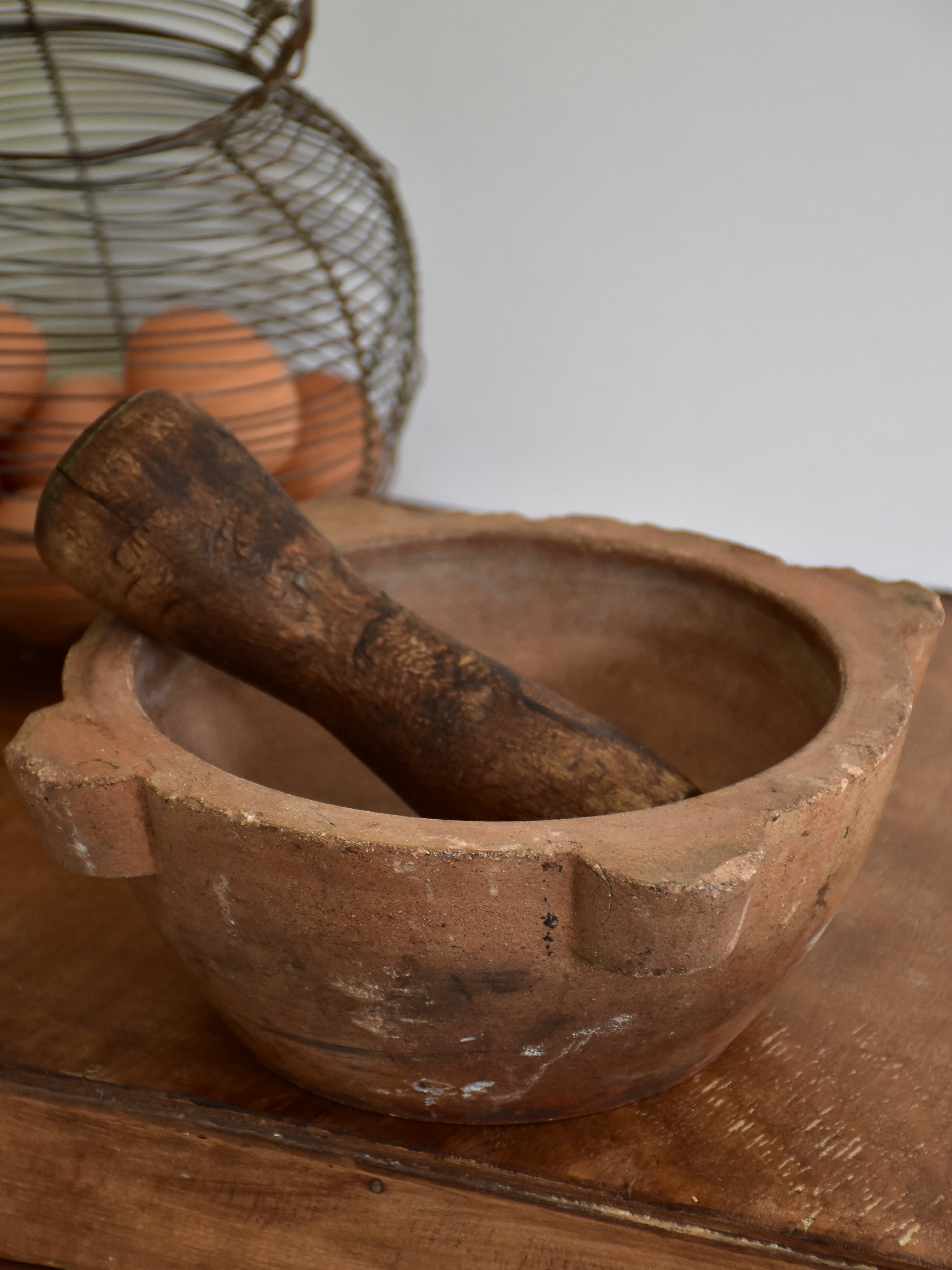 Vintage French mortar and pestle - terracotta