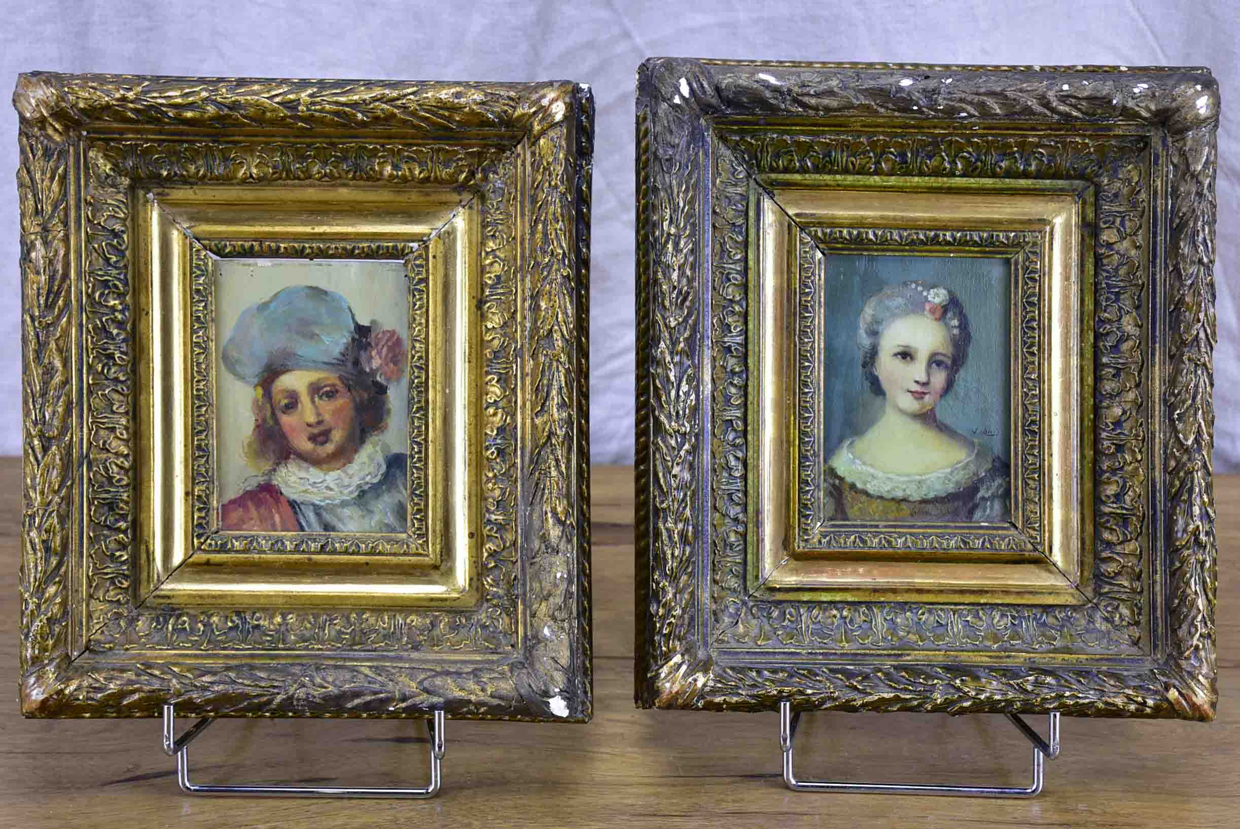 Pair of antique French portraits 10 ¾'' x 12 ¼''