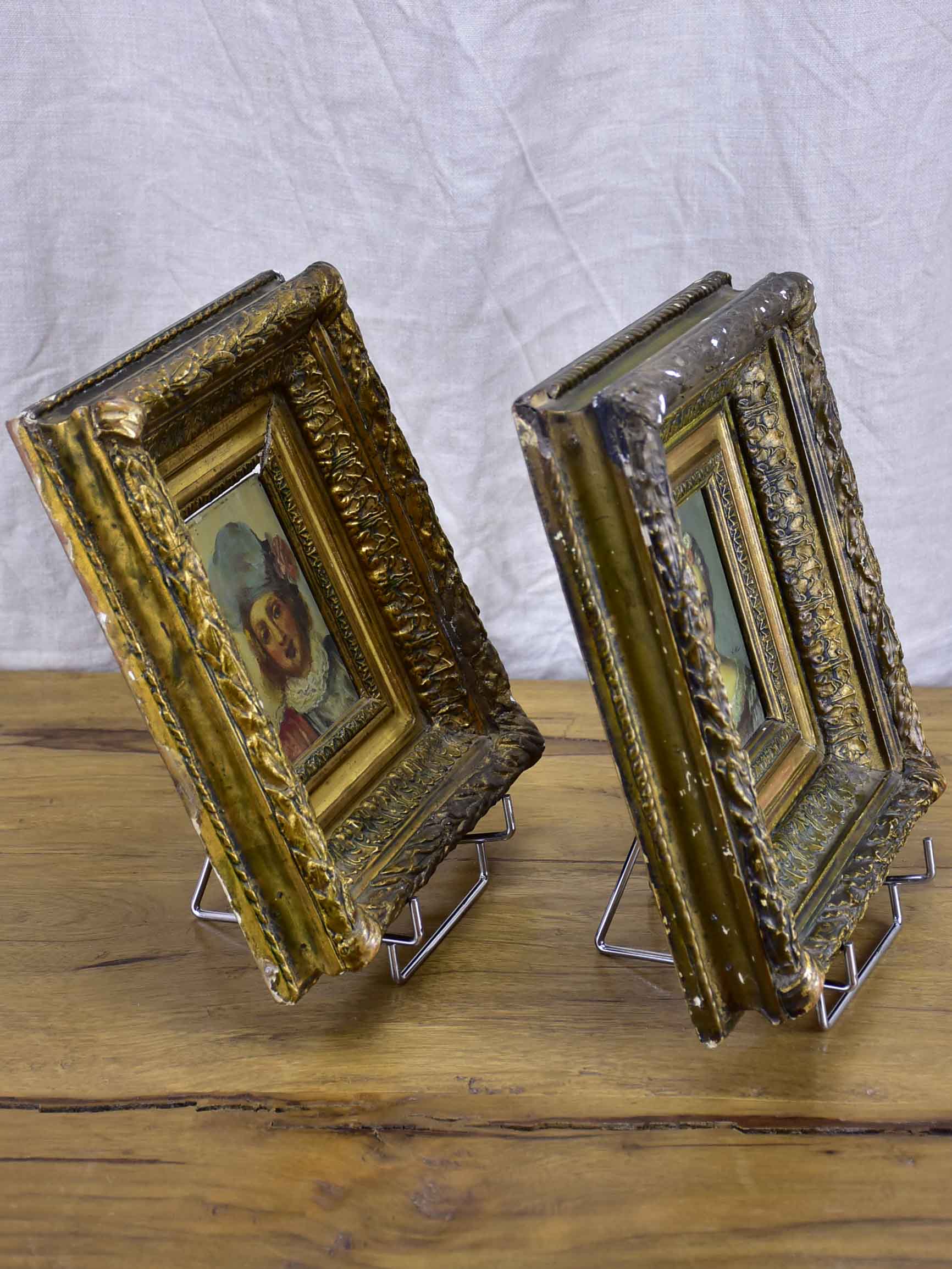 Pair of antique French portraits 10 ¾'' x 12 ¼''