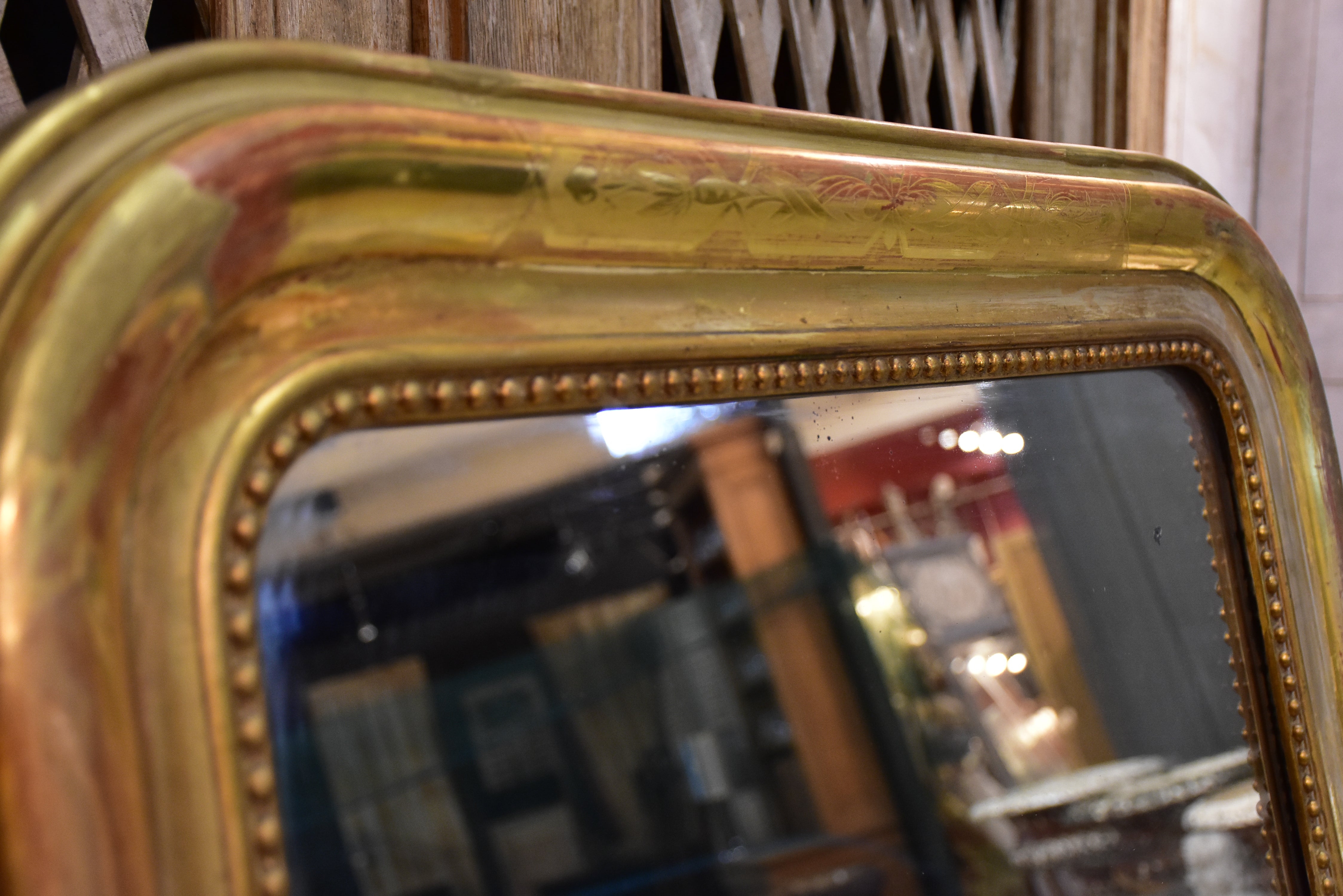 Large antique French Louis Philippe mirror with giltwood frame