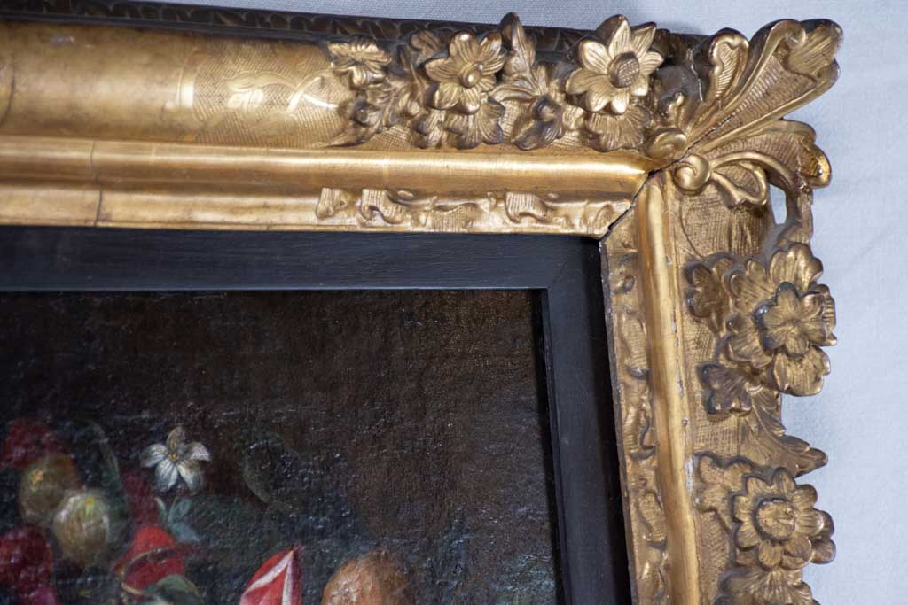 Superb large Louis XIV painting from the 17th century with floral wreath 35½" x 39¾"