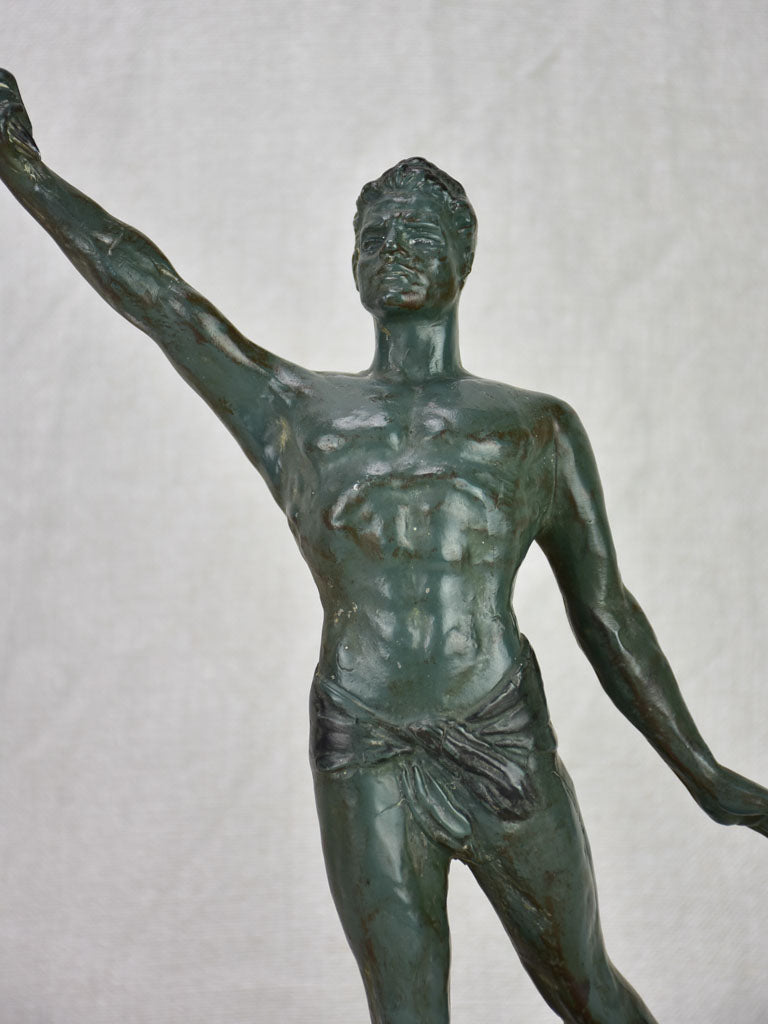 Vintage statue of a god / hero in cast iron 14¼"