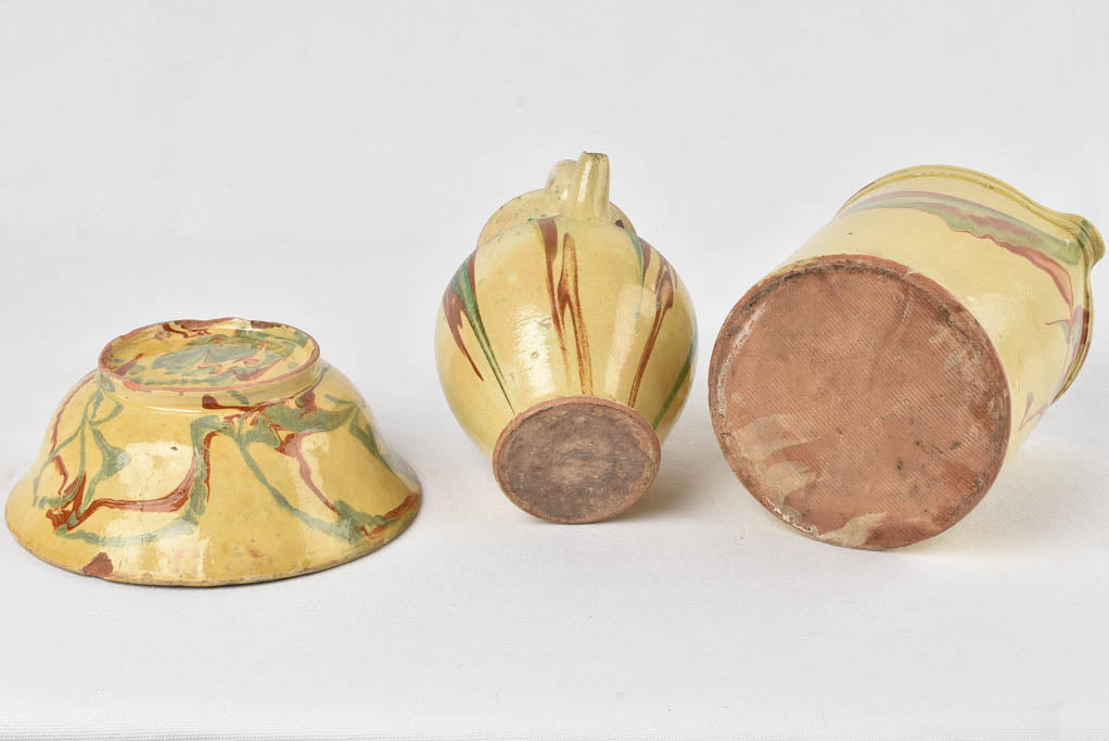 3 marbleized pieces - Jaspé 19th century