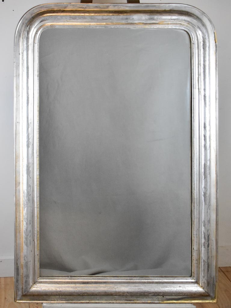 Large antique French Louis Philippe mirror with silver frame 30"x 44"