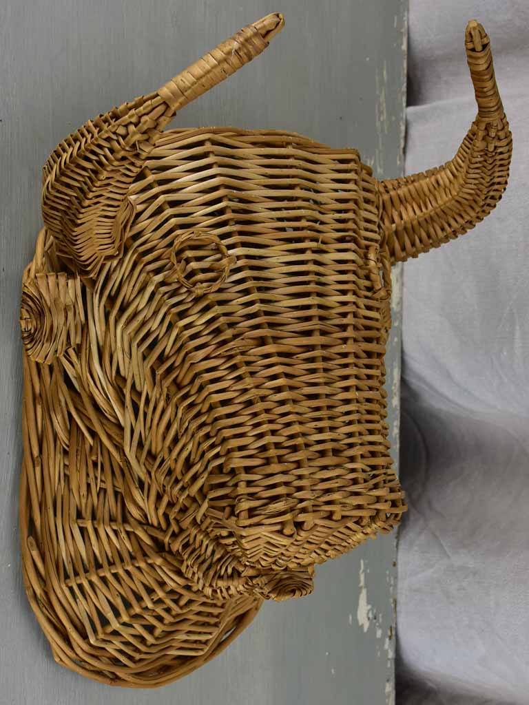 Vintage French bull's head - wicker