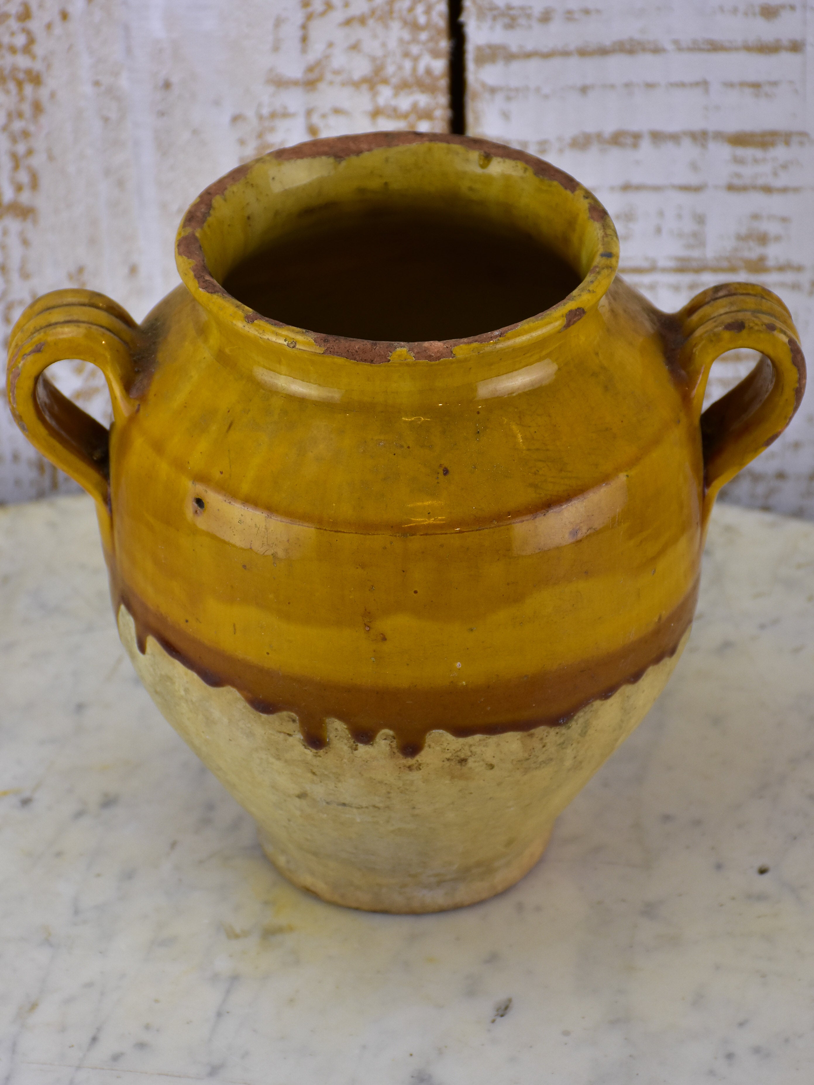 19th century French confit pot with yellow glaze