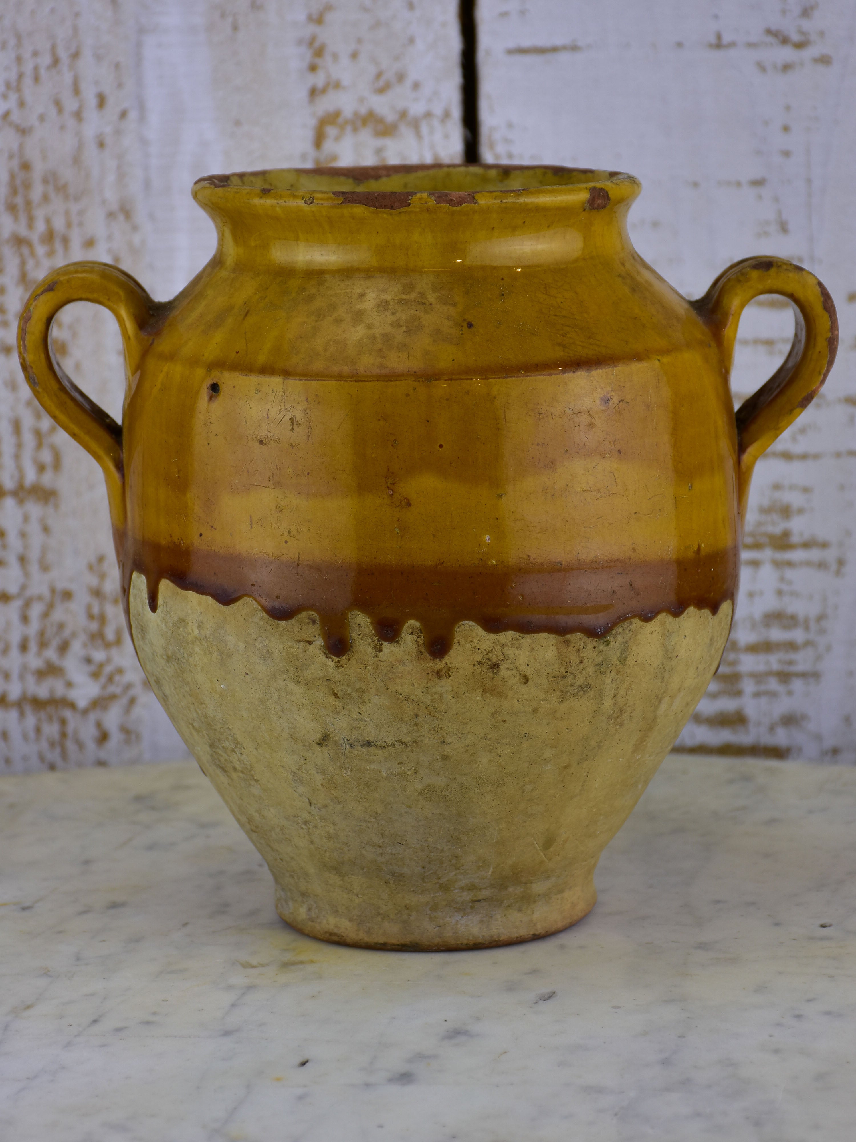 19th century French confit pot with yellow glaze