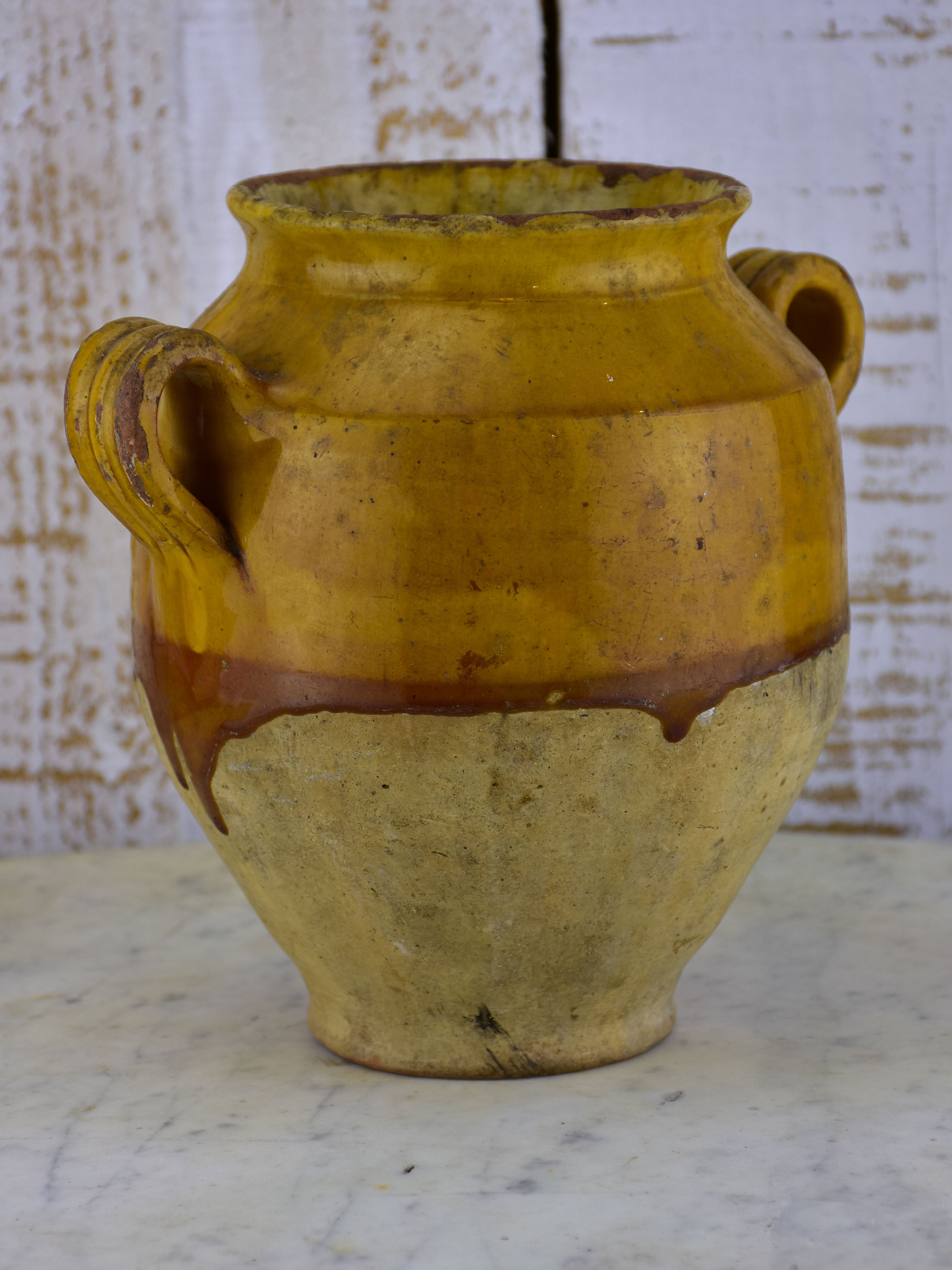 19th century French confit pot with yellow glaze