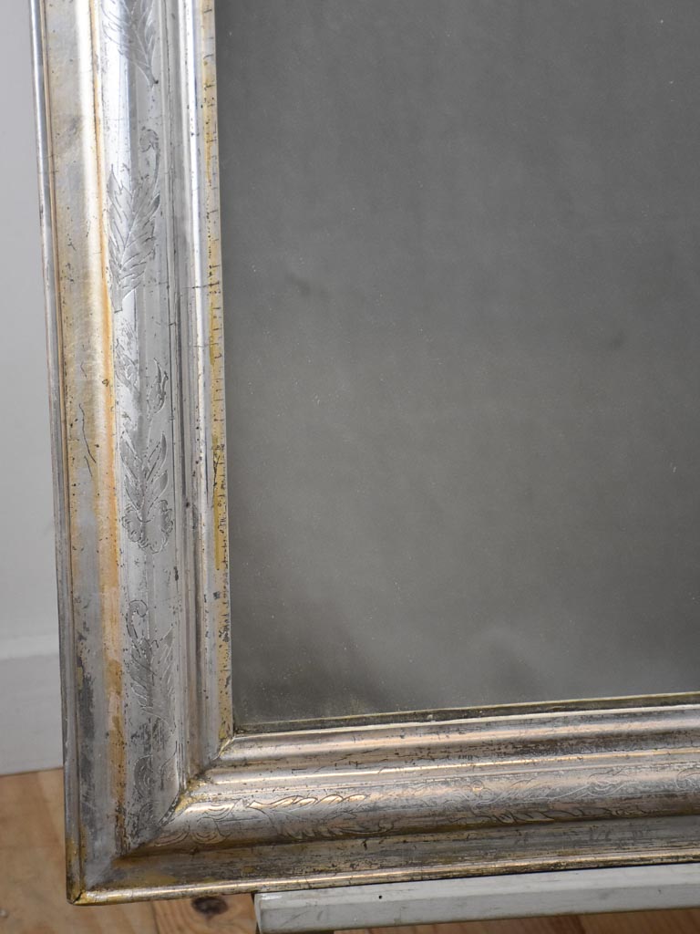 Large antique French Louis Philippe mirror with silver frame 30"x 44"