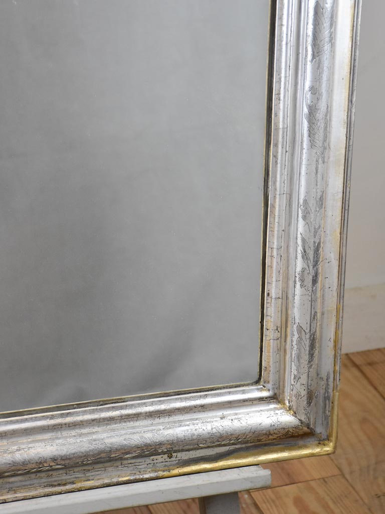 Large antique French Louis Philippe mirror with silver frame 30"x 44"