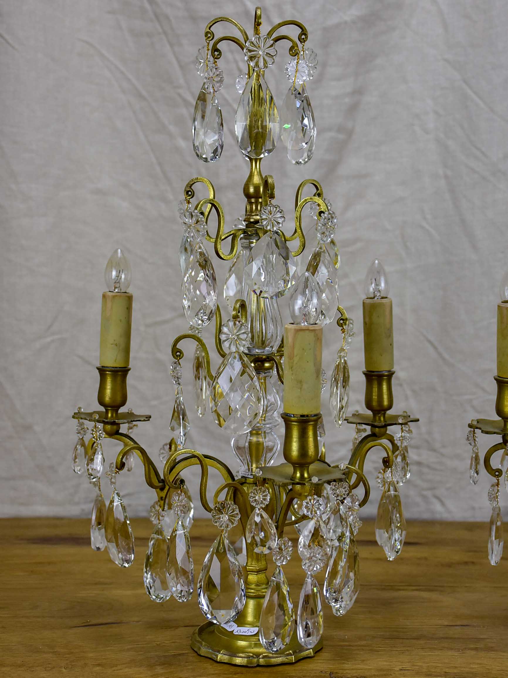 Pair of late 19th Century chandelier table lamps or Girandoles - three lights