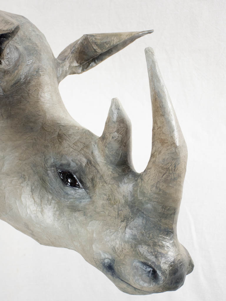 Artisan made papier-mâché rhinoceros head 22¾"