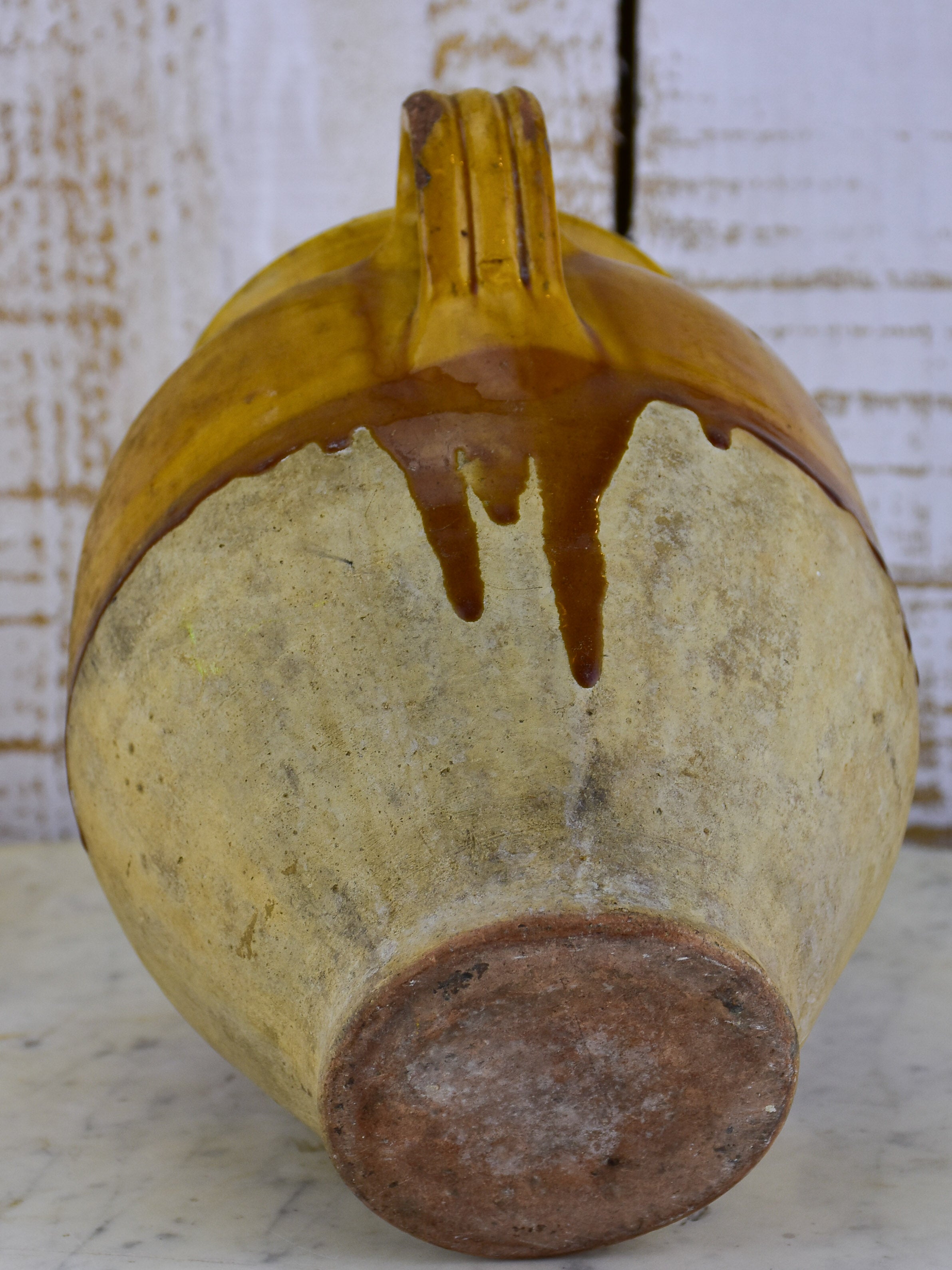 19th century French confit pot with yellow glaze