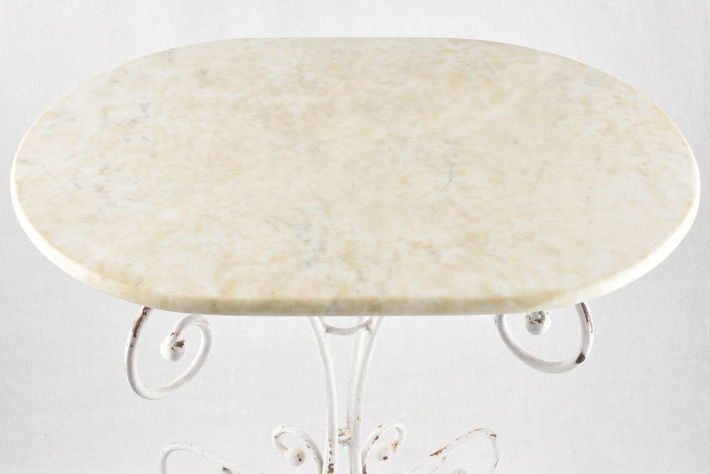 Pair of superb oval marble top garden tables