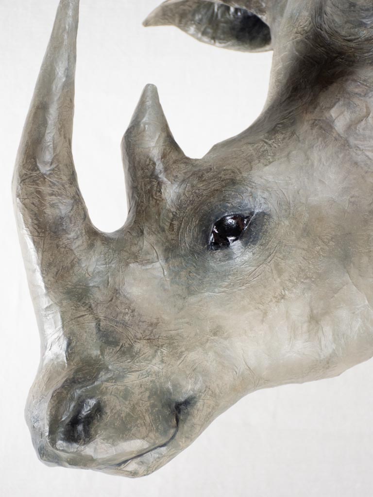 Artisan made papier-mâché rhinoceros head 22¾"