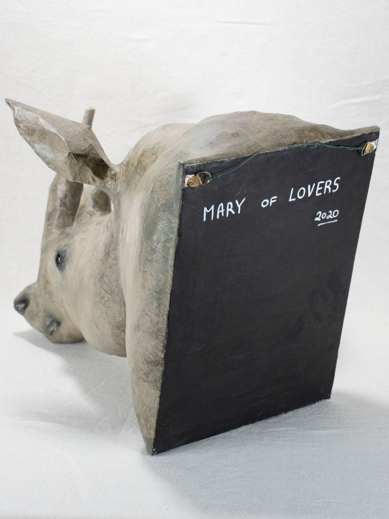 Artisan made papier-mâché rhinoceros head 22¾"