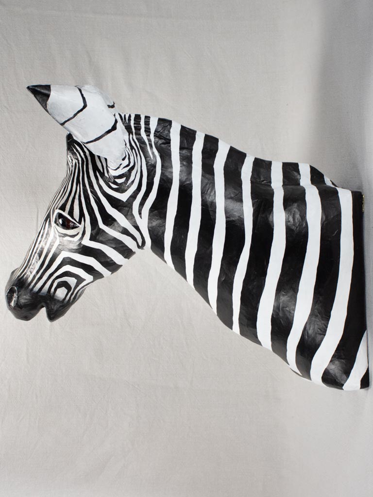 Artisan made papier-mâché zebra head 21¾"