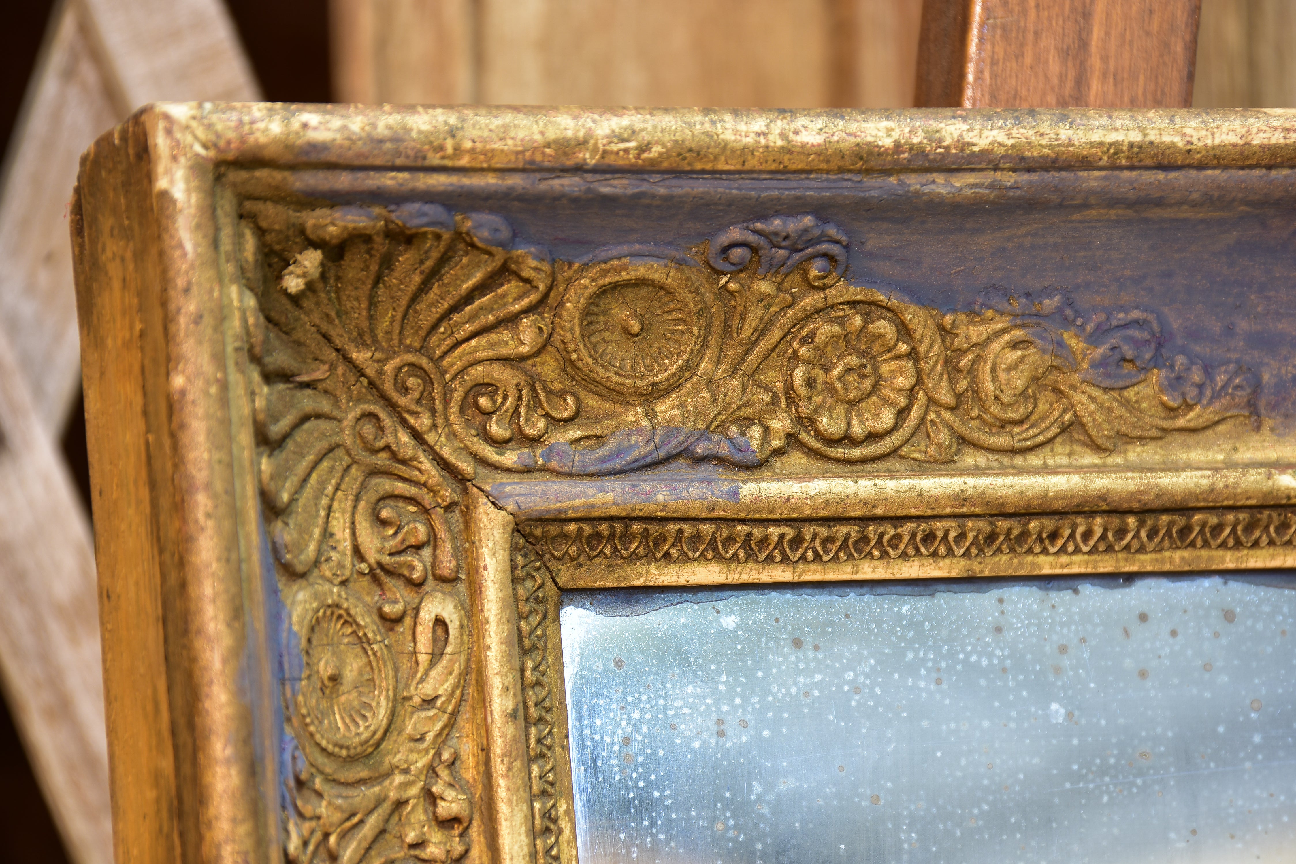 Early 19th century French restoration mirror with blue patina