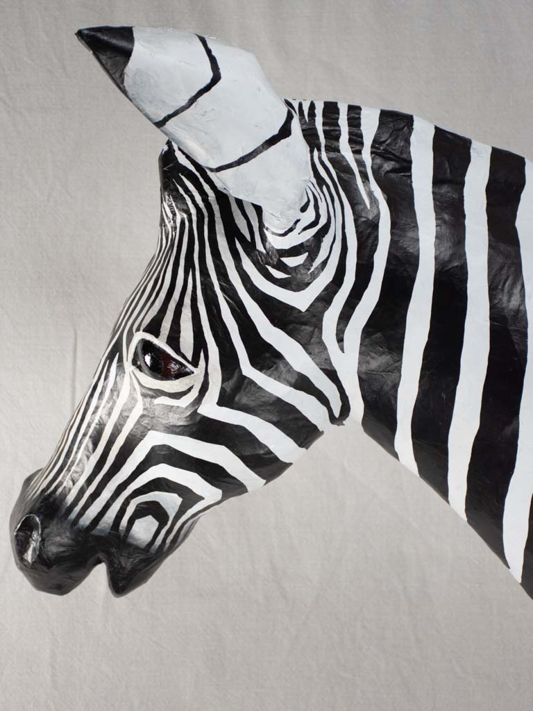 Artisan made papier-mâché zebra head 21¾"