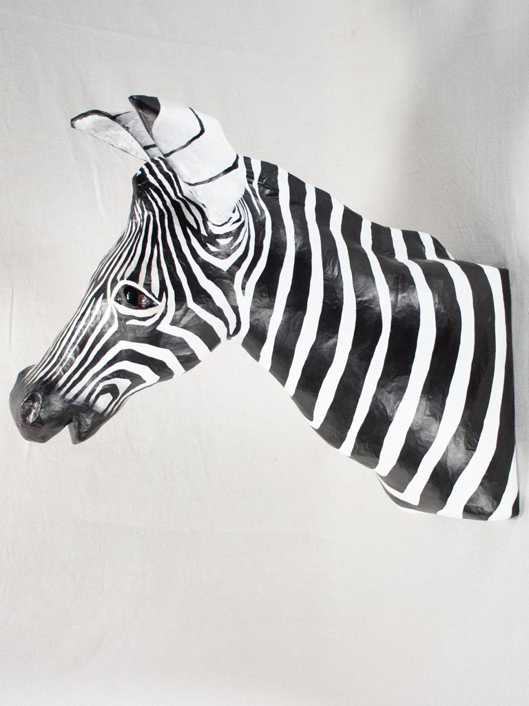 Artisan made papier-mâché zebra head 21¾"