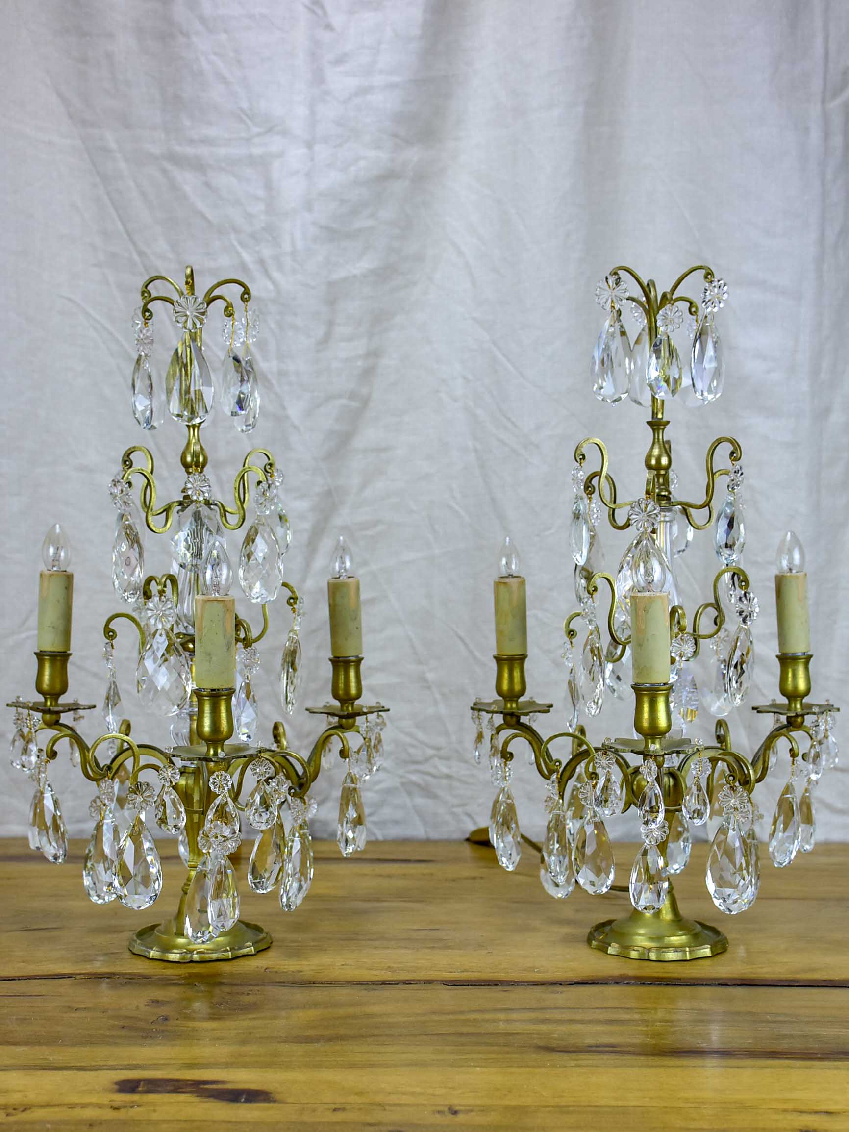 Pair of late 19th Century chandelier table lamps or Girandoles - three lights