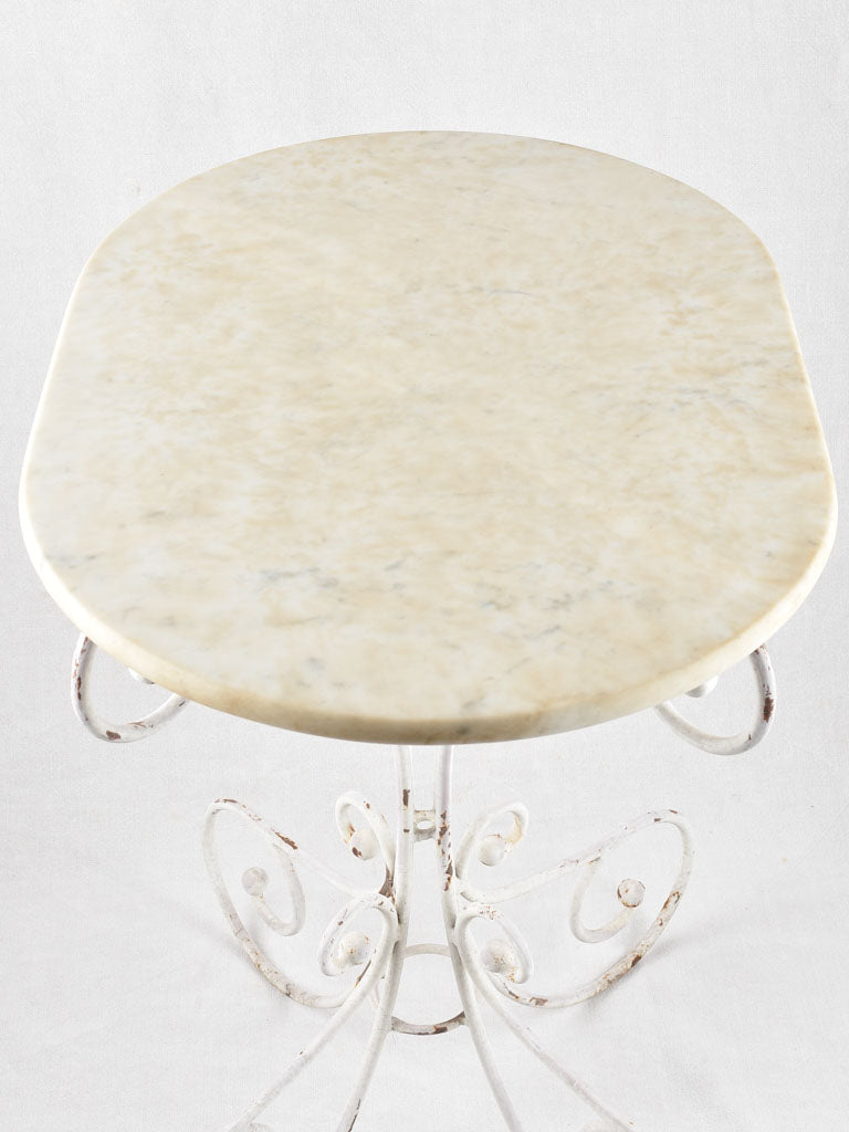 Pair of superb oval marble top garden tables