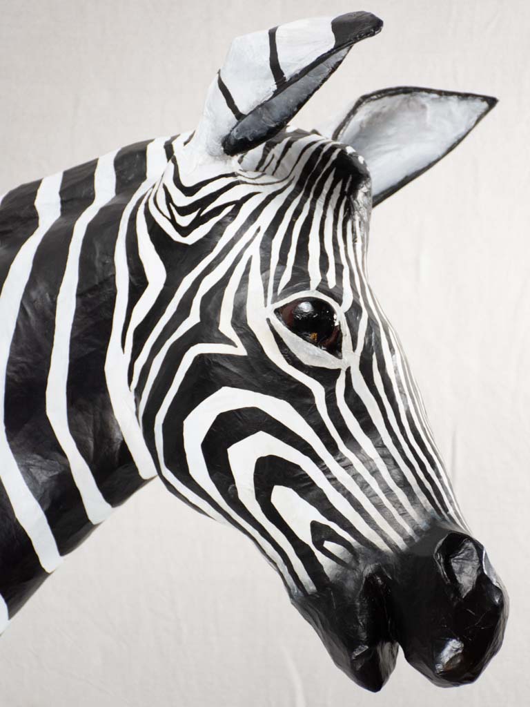 Artisan made papier-mâché zebra head 21¾"