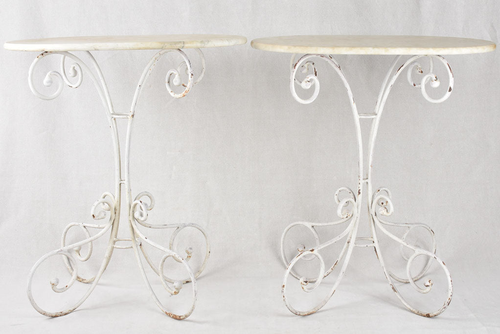 Pair of superb oval marble top garden tables