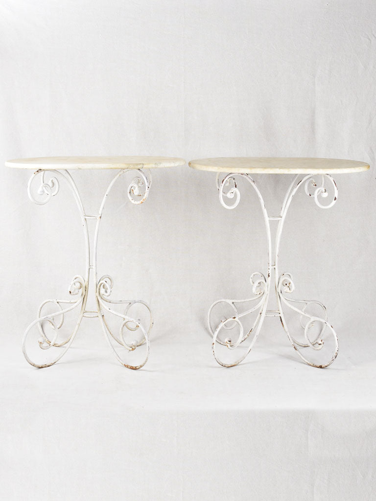 Pair of superb oval marble top garden tables