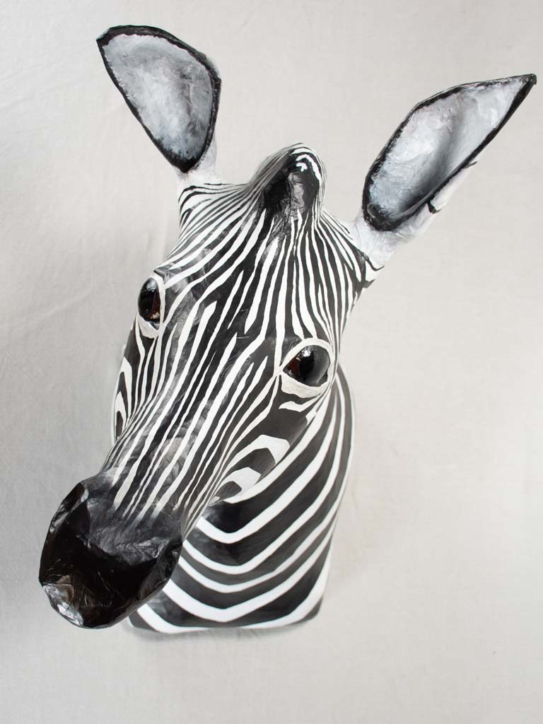 Artisan made papier-mâché zebra head 21¾"