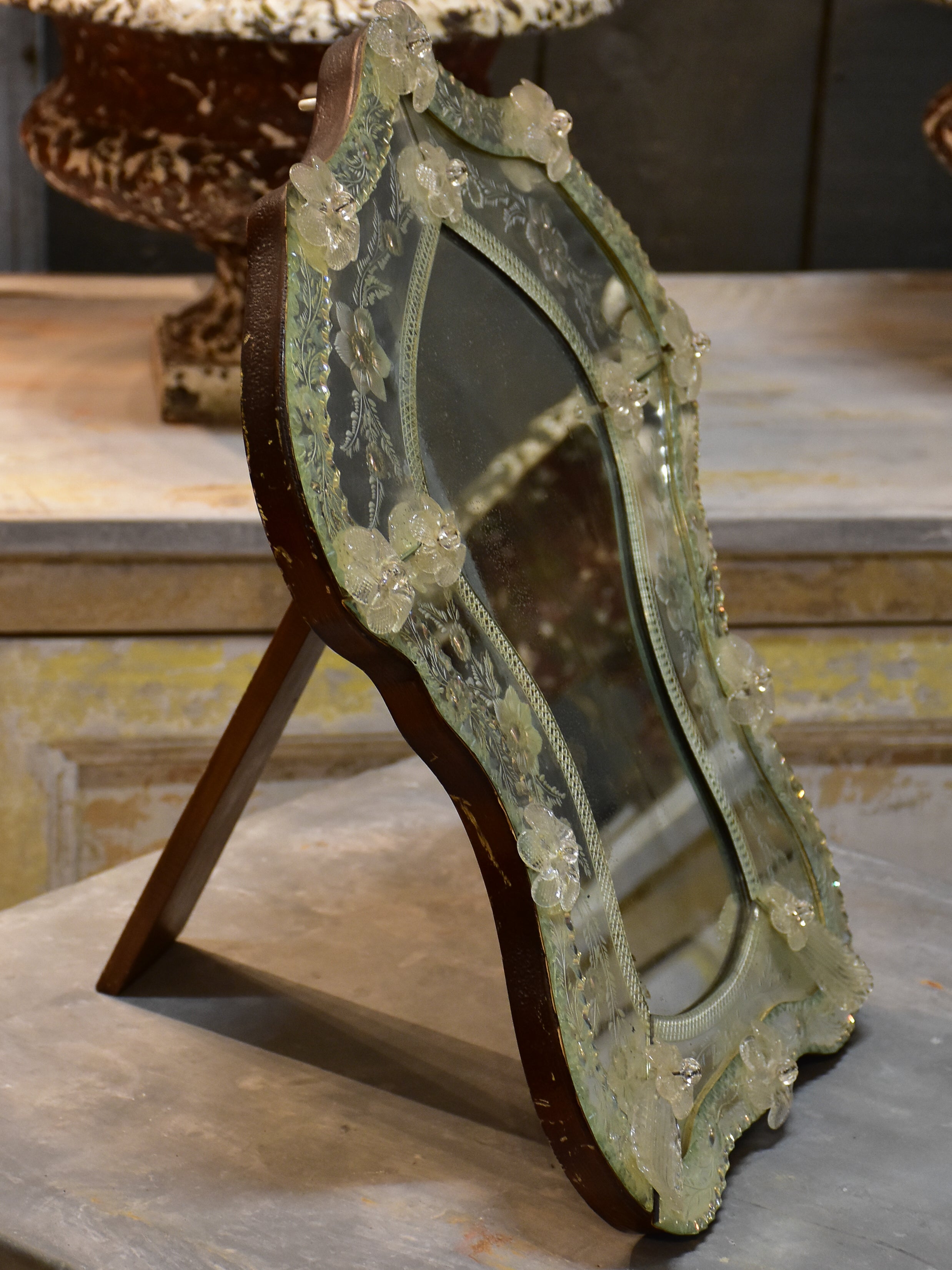 Antique Venetian mirror with stand