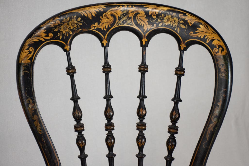 5 Napoleon III chairs - black lacquer with gold décor