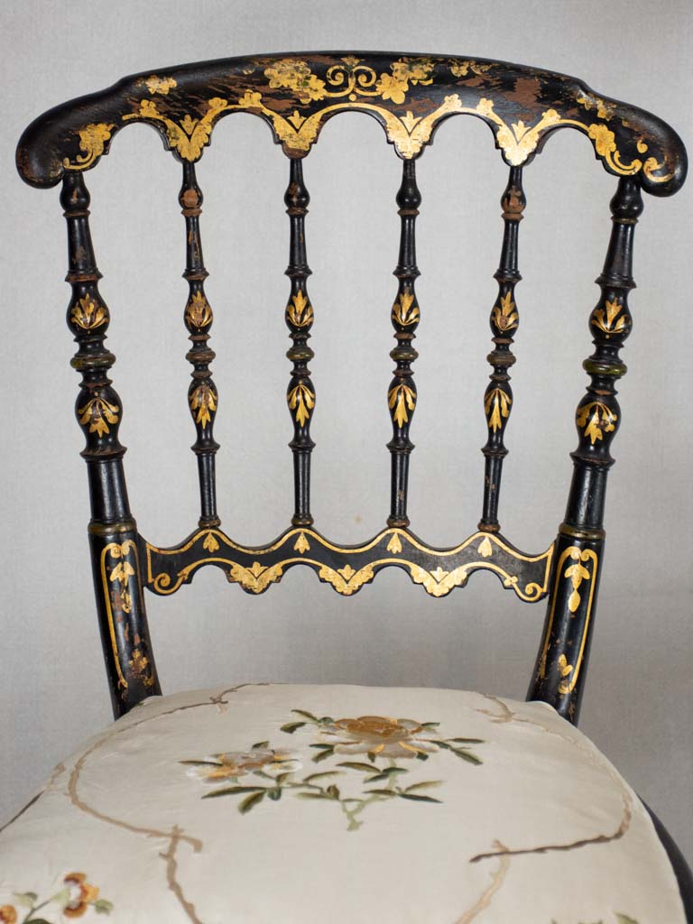 5 Napoleon III chairs - black lacquer with gold décor