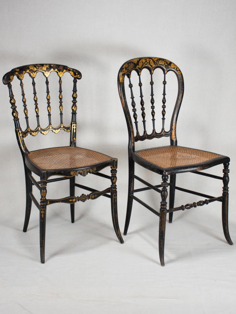 5 Napoleon III chairs - black lacquer with gold décor