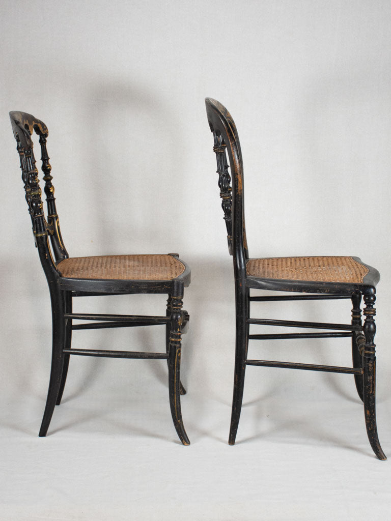 5 Napoleon III chairs - black lacquer with gold décor