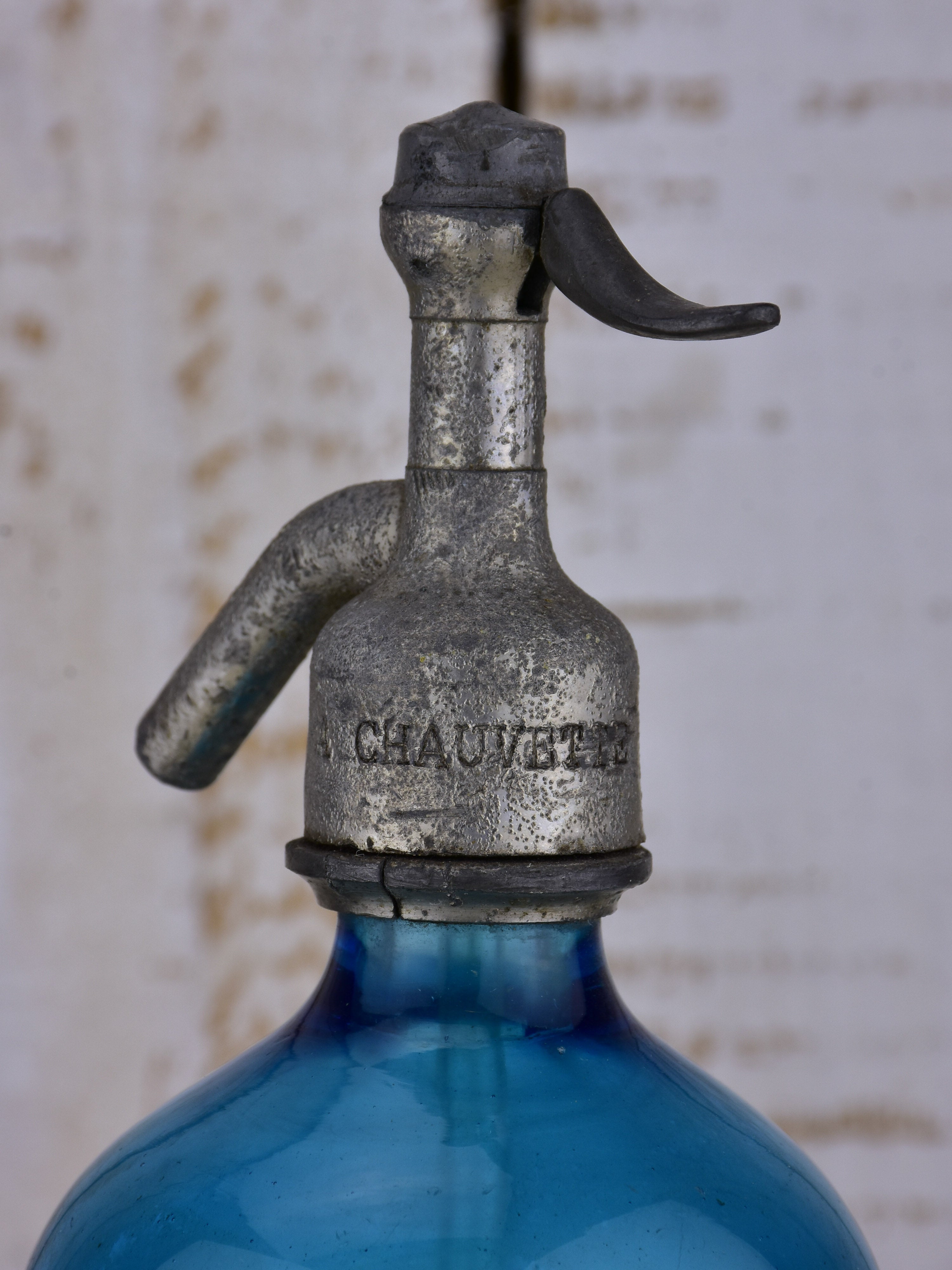 Blue A. Chauvette antique French Seltzer bottle