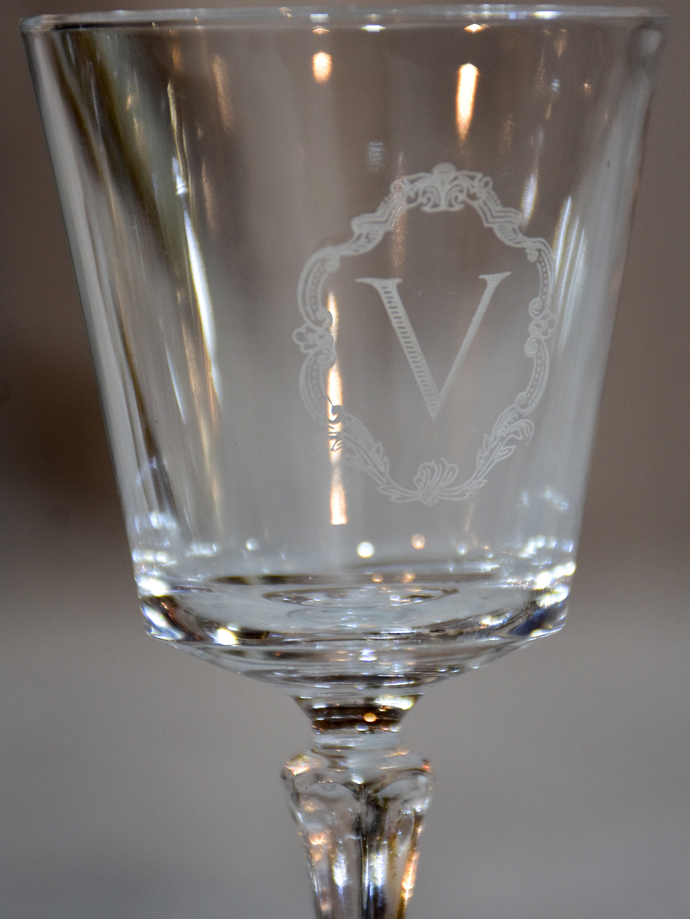 Vintage French crystal stemware collection with ‘V’ monogram