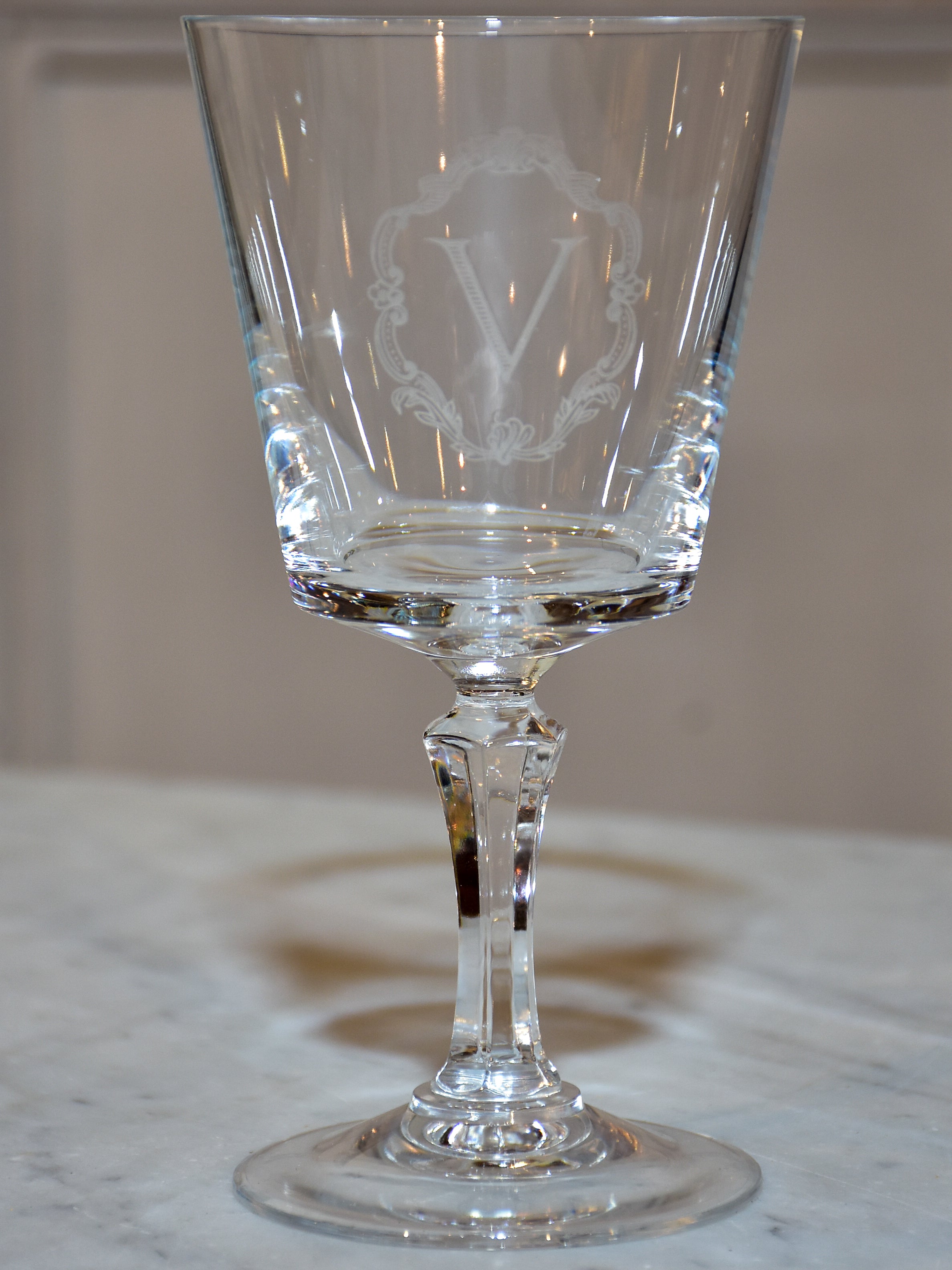 Vintage French crystal stemware collection with ‘V’ monogram