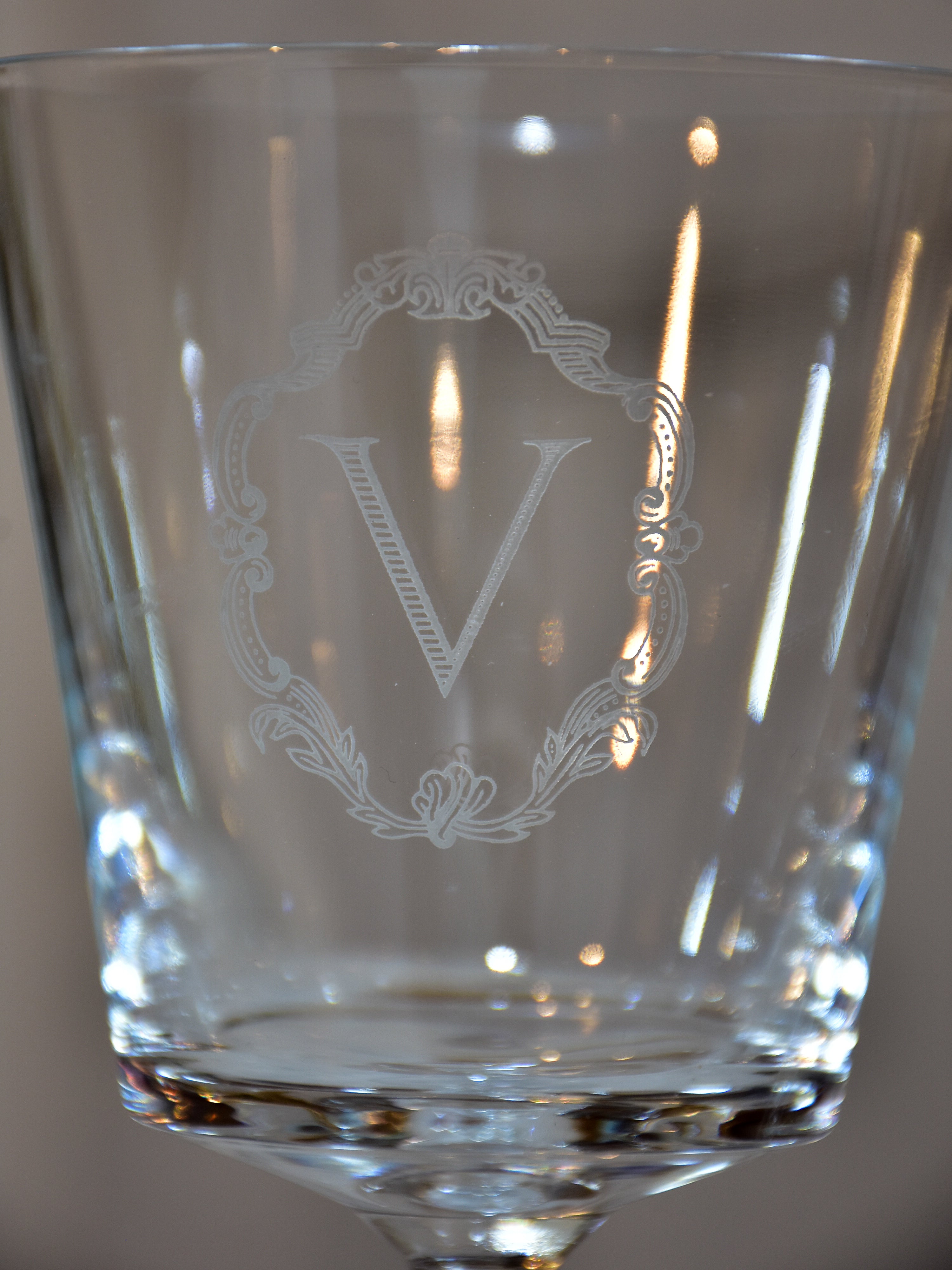 Vintage French crystal stemware collection with ‘V’ monogram