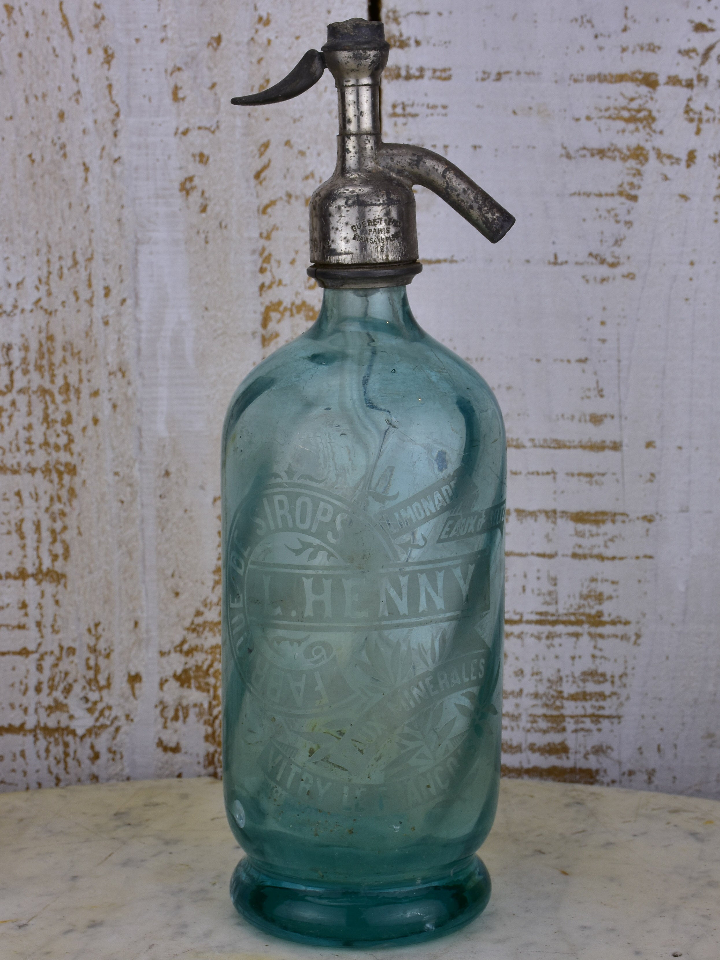 L. Henny Antique French Seltzer bottle - turquoise