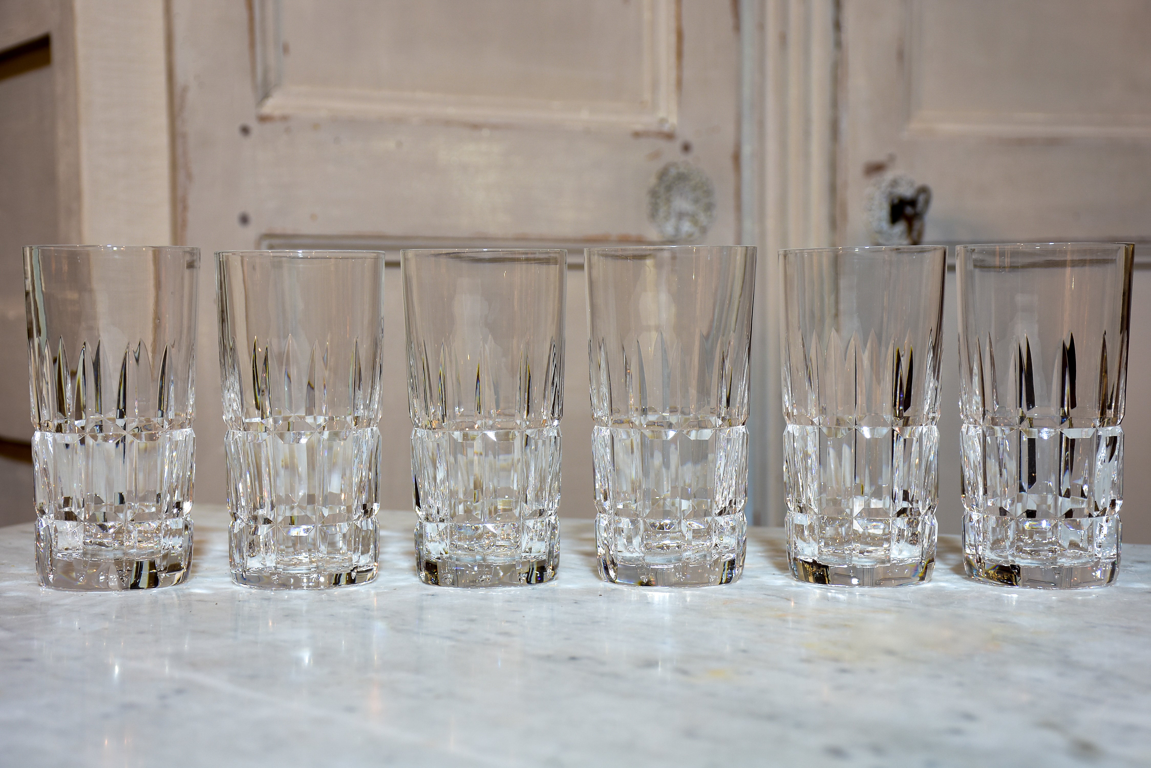 Six large crystal Manhattan highball glasses by St Louis